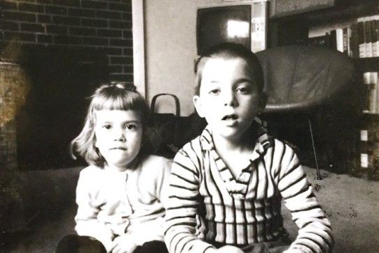 David and Polly sitting in the living room