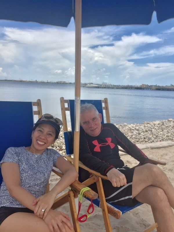 Cher and David in beach chairs in Gavaston